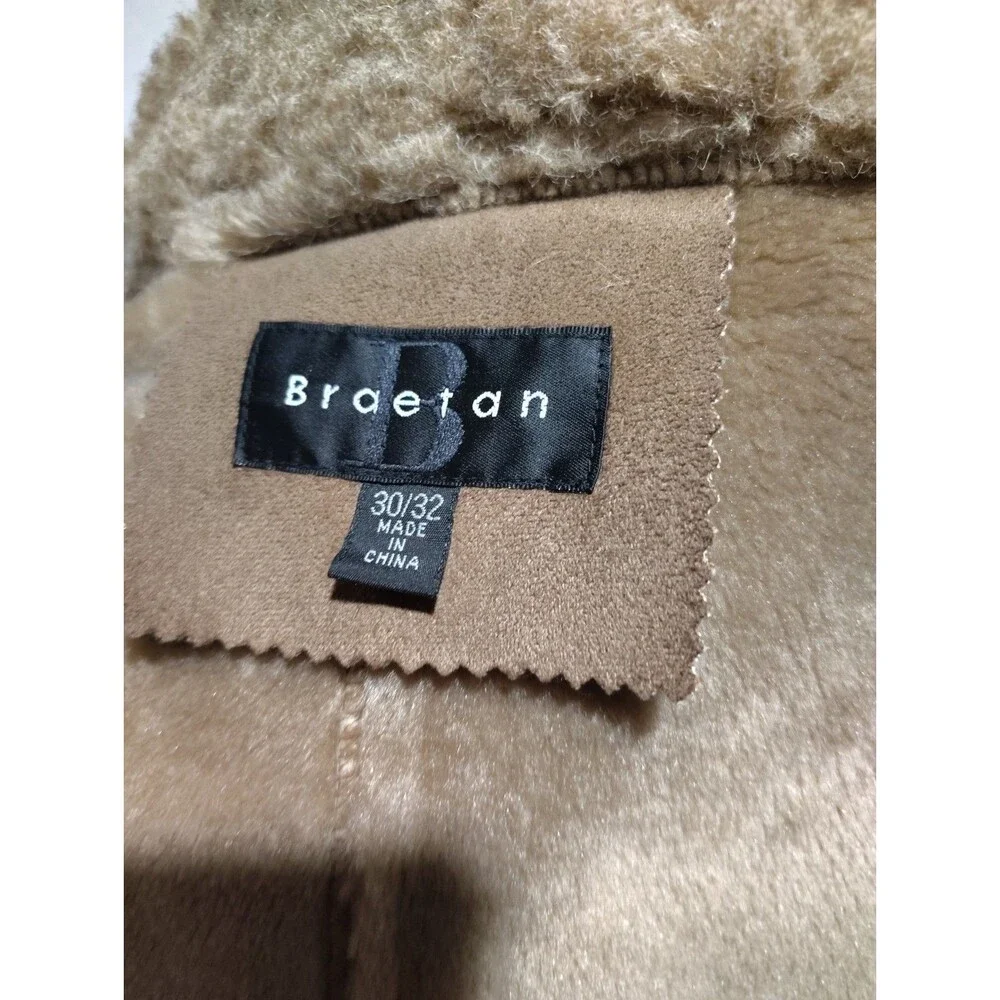 Braetan Jacket Camel Faux Suede Round Collar Faux Fur Lined Pockets Plus Sz30/32 - Picture 11 of 13